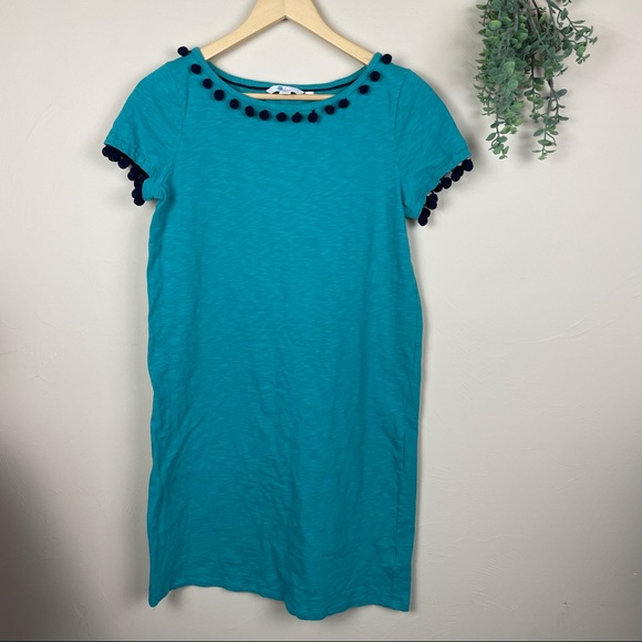 NWOT Boden Bridget T-Shirt Dress Pom Pom Blue Size 6 - Picture 2 of 5